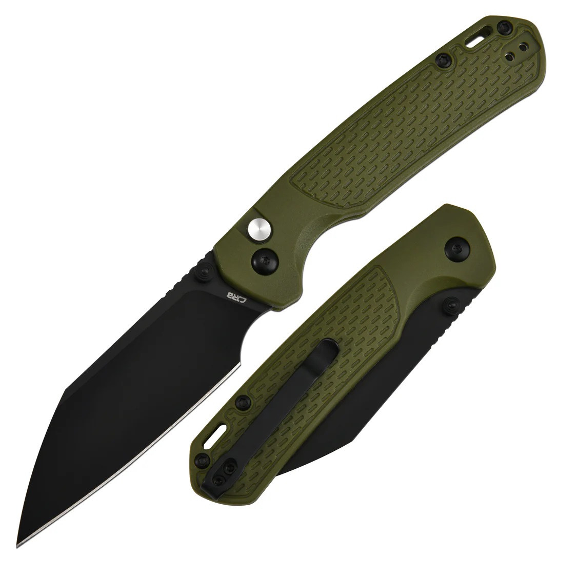 A CJRB Pyrite-Light Folding Knife Green FRN Handle Wharncliffe Plain