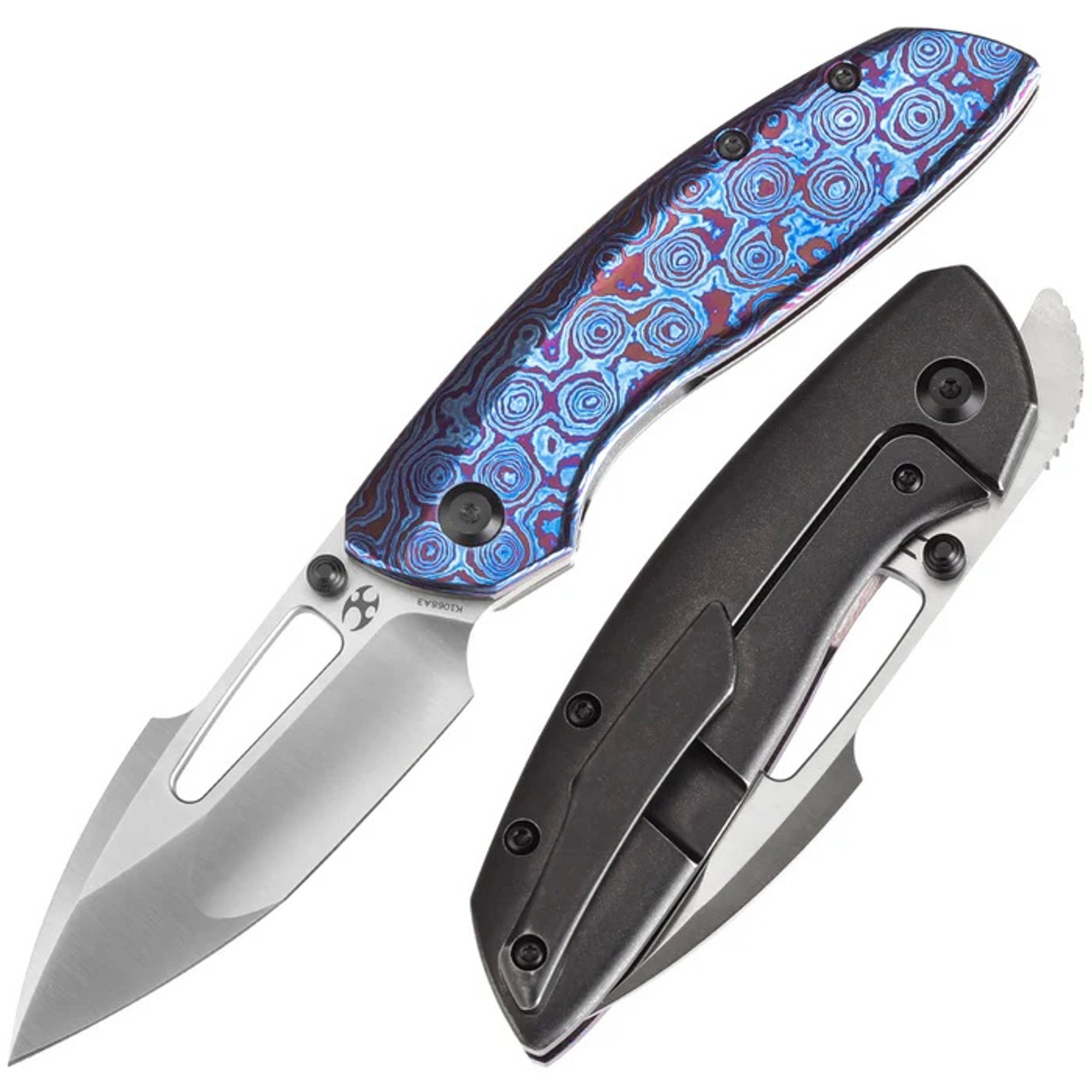 T’ Kansept Link Folding Knife Timascus/Blackwash Titanium