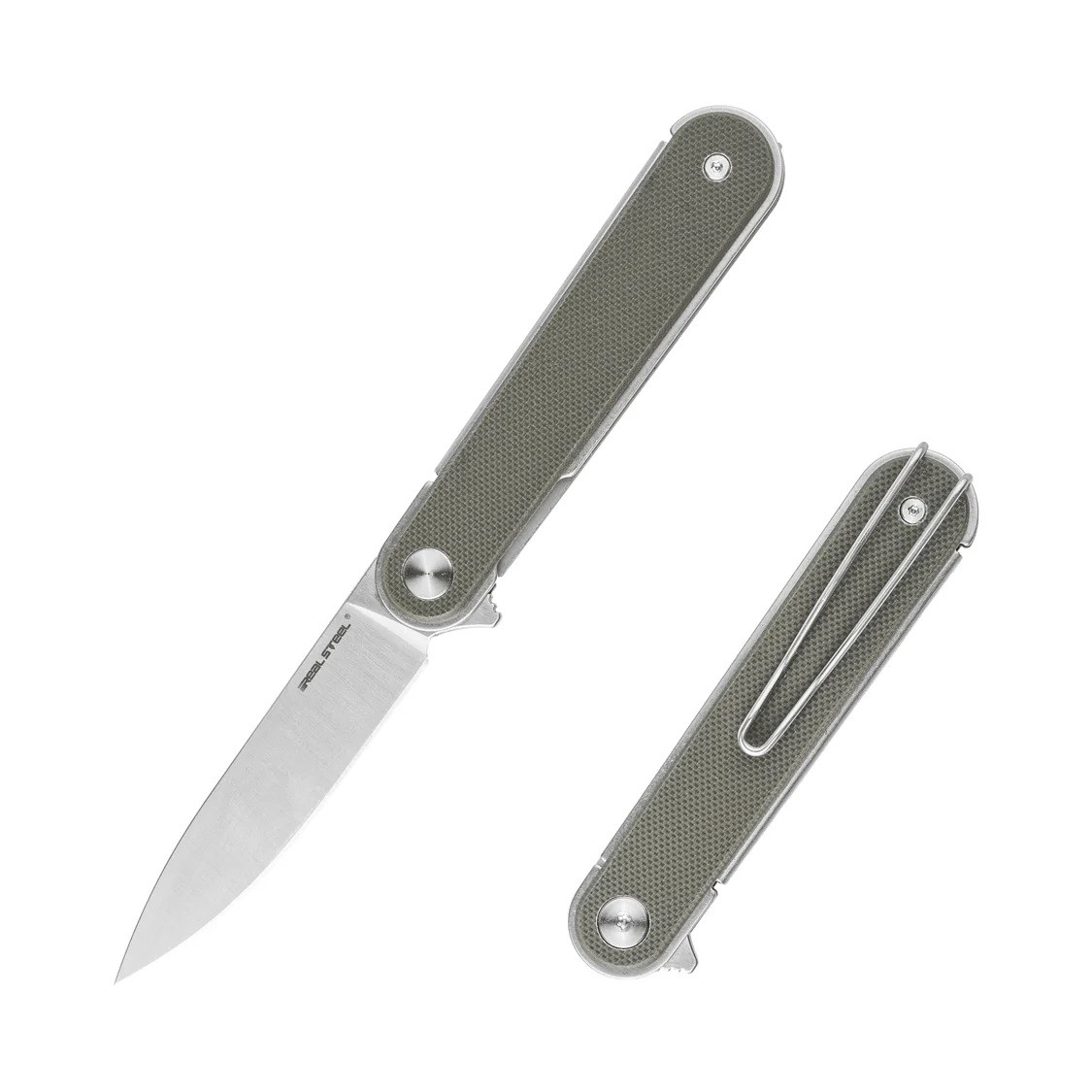 Real Steel Iris Flipper Folding Knife Green G10 Handle Satin 12C27