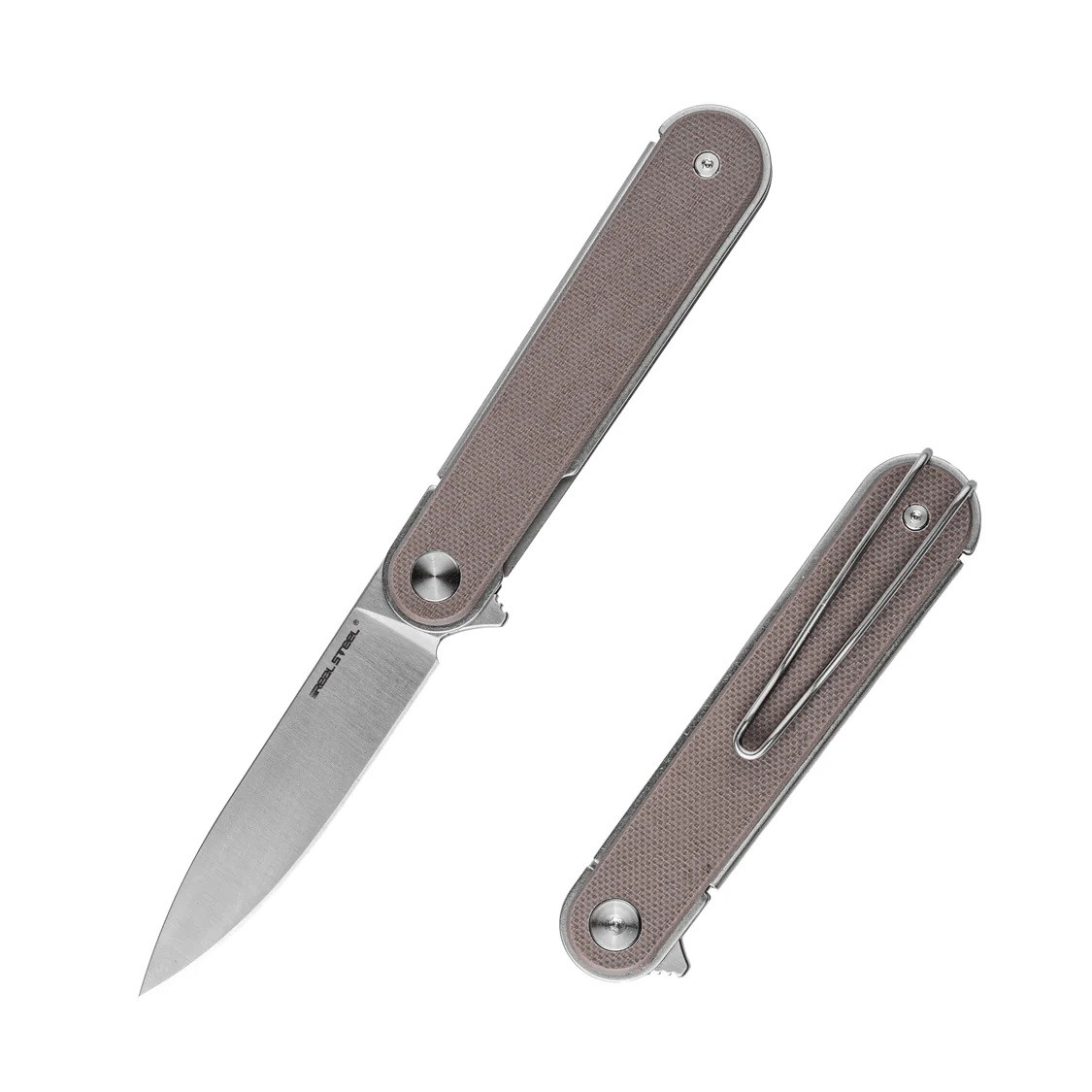 Real Steel Iris Flipper Folding Knife Coyote G10 Handle Satin
