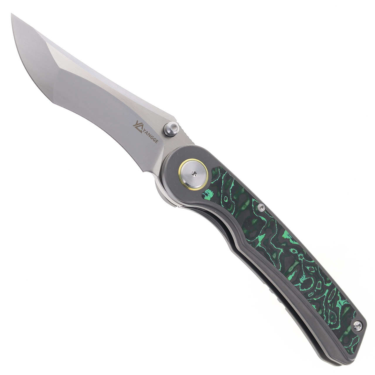 Yangge Folding Knife Black/Green Titanium Cabon Fiber Handle S90V
