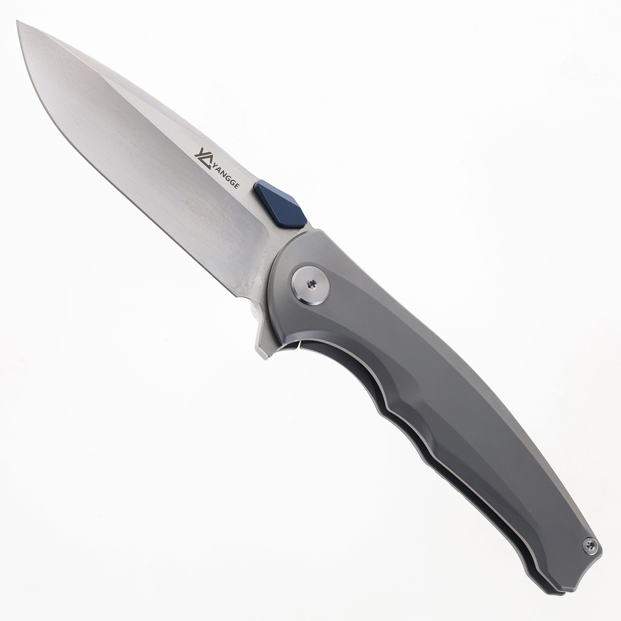 Yangge Folding Knife Gray Titanium Handle M390 Plain Edge YG004-Sand