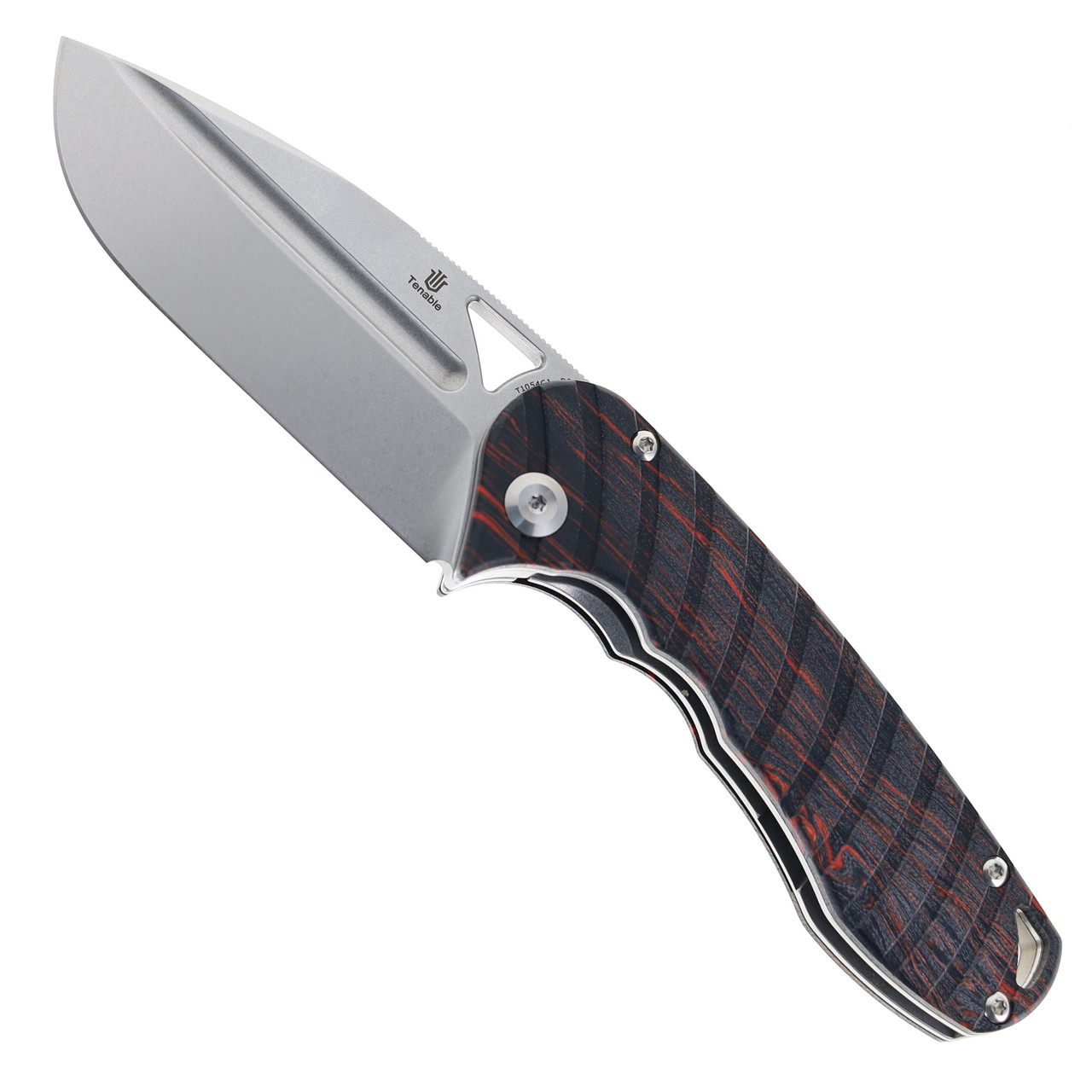 Tenable Bombur Folding Knife Black/Red Gmascus Handle D2 Plain