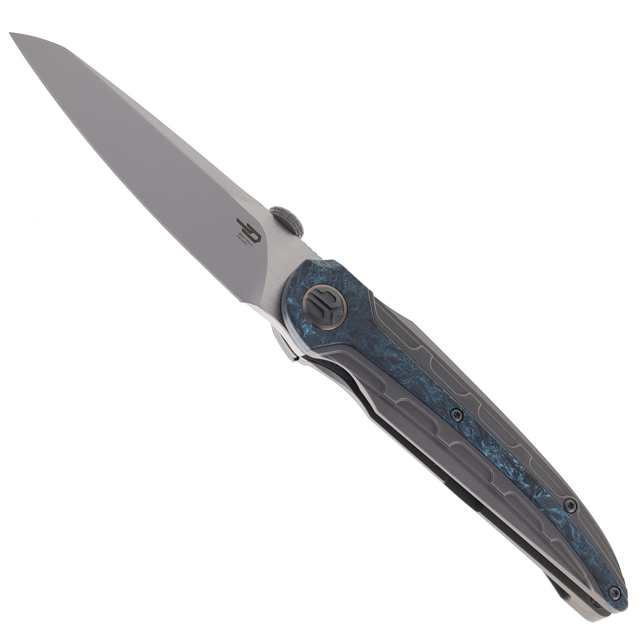 Bestech Prydwen Folding Knife Dark Beadblast Titanium Blue Marble
