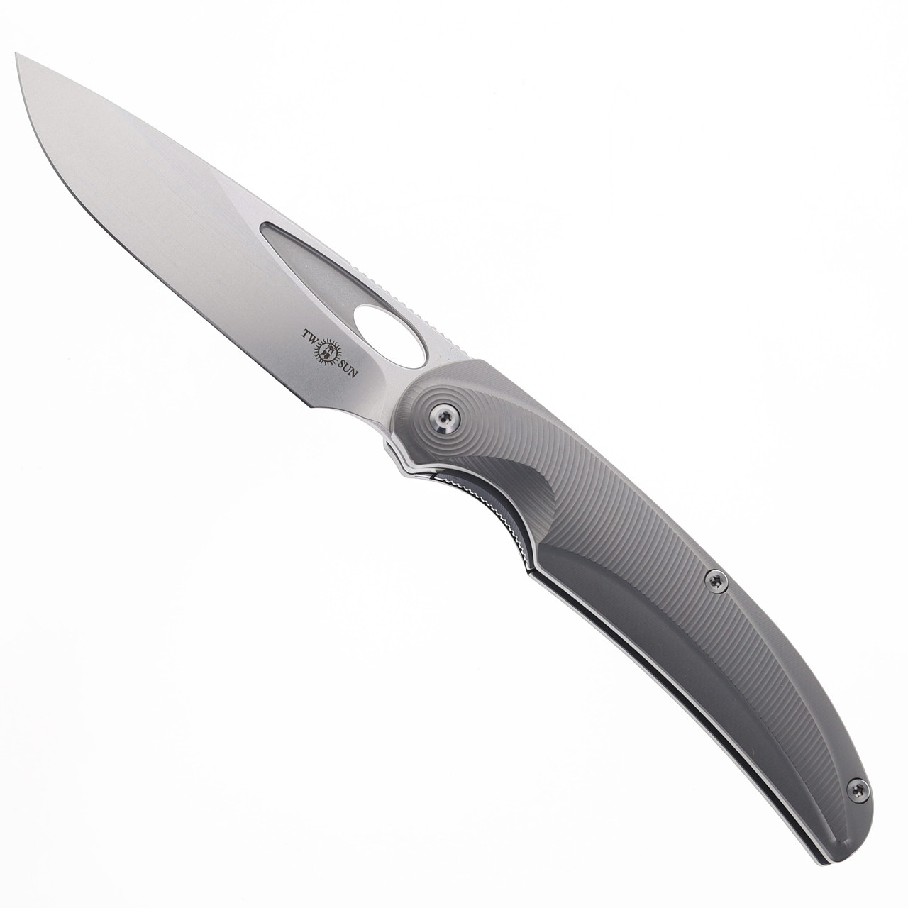 TwoSun Folding Knife Sandwashed Gray Titanium Handle 14C28N Plain