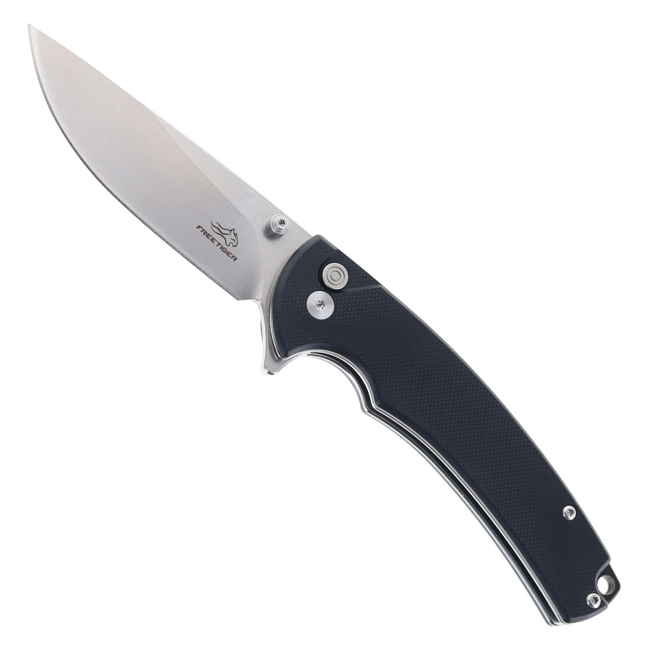 レド FreeTiger Button Lock Folding Knife Black G10 Handle D2 Plain Edge