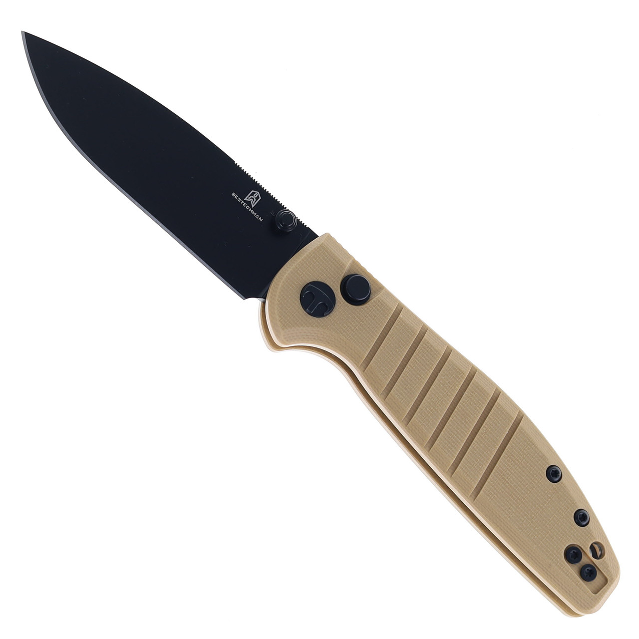 Bestechman Goodboy Jr Button Lock Folding Knife Khaki G10 Handle