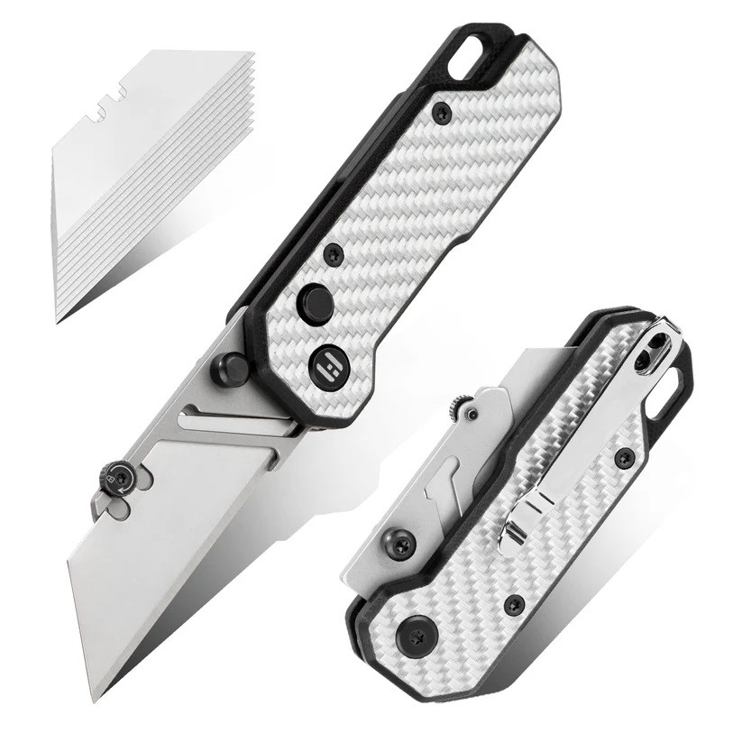 リソース Hightron Knives Vector Button Lock Utility Knife White Carbon