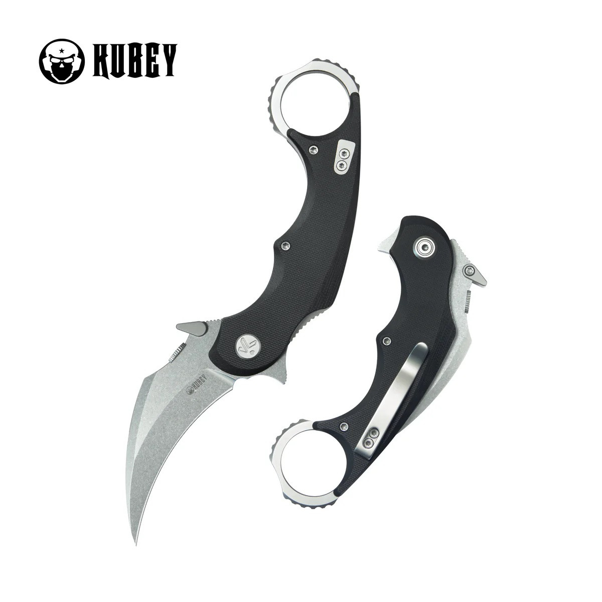 Kubey Roger Recurve Pikal Folding Knife Black G10 Handle 14C28N