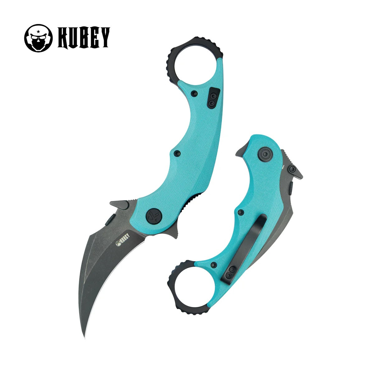 Kubey Roger Recurve Pikal Folding Knife Tiffaby Blue G10 Handle