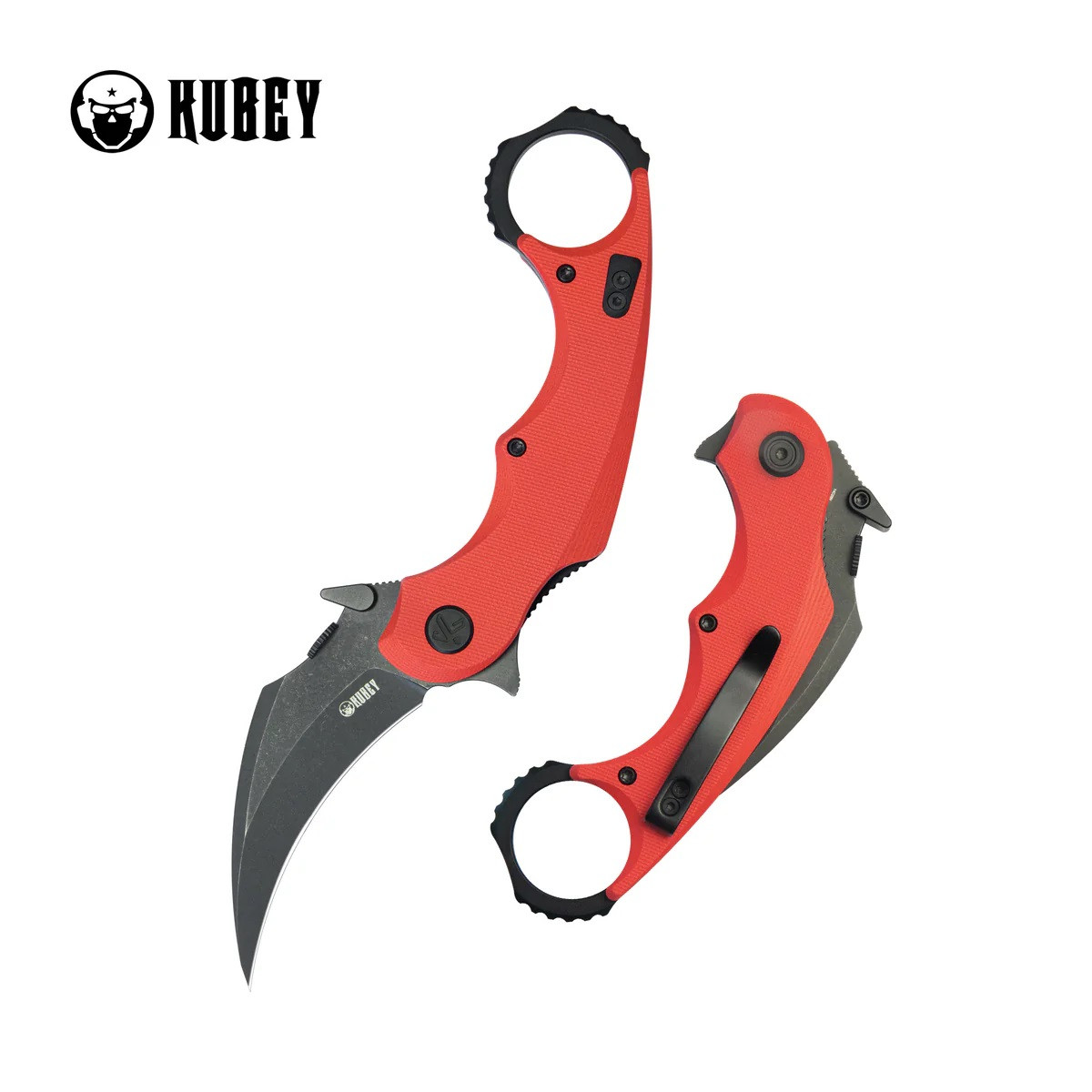 Kubey Roger Recurve Pikal Folding Knife Red G10 Handle 14C28N
