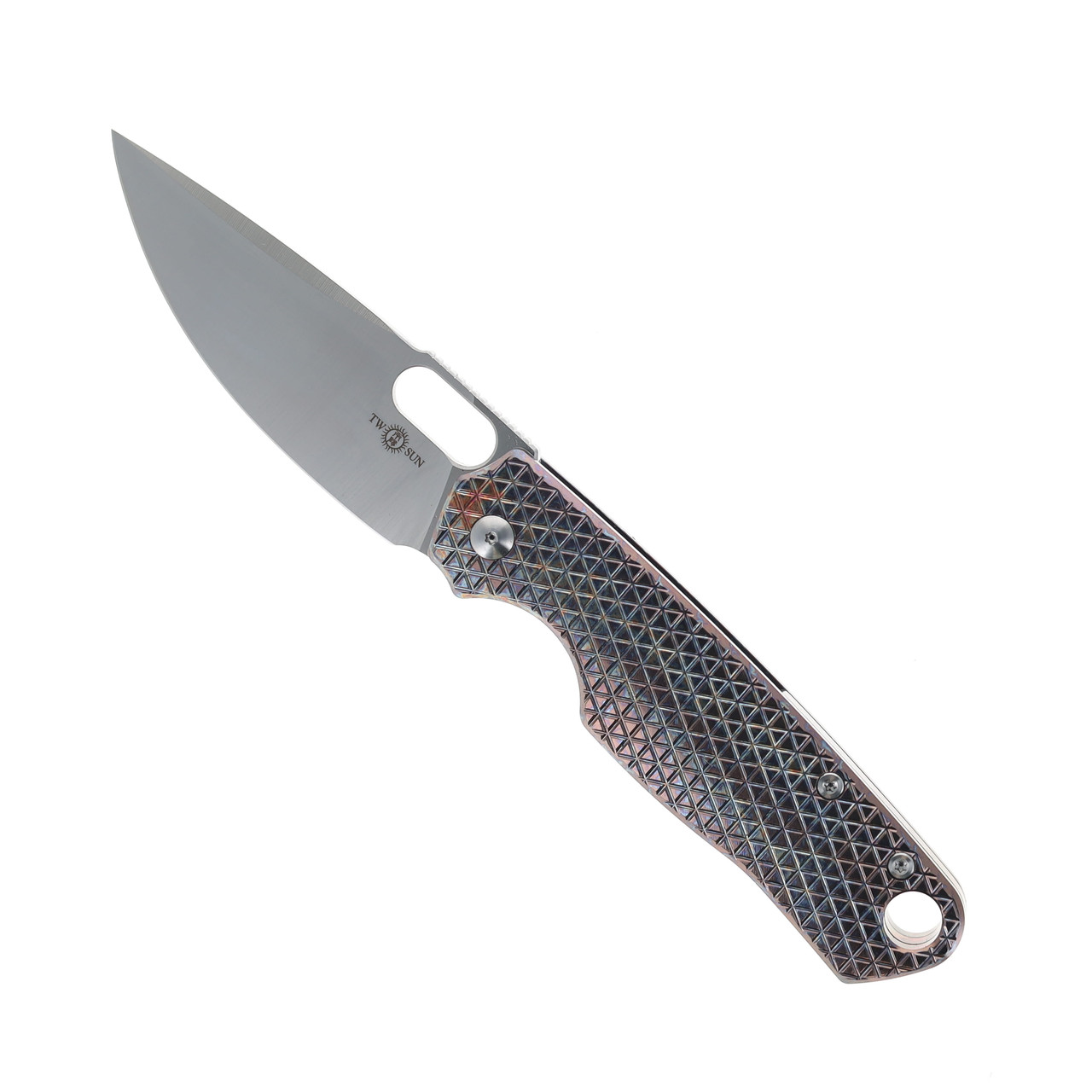 TwoSun TS430-Color Folding Knife Color Titanium Handle N690 Plain Edge