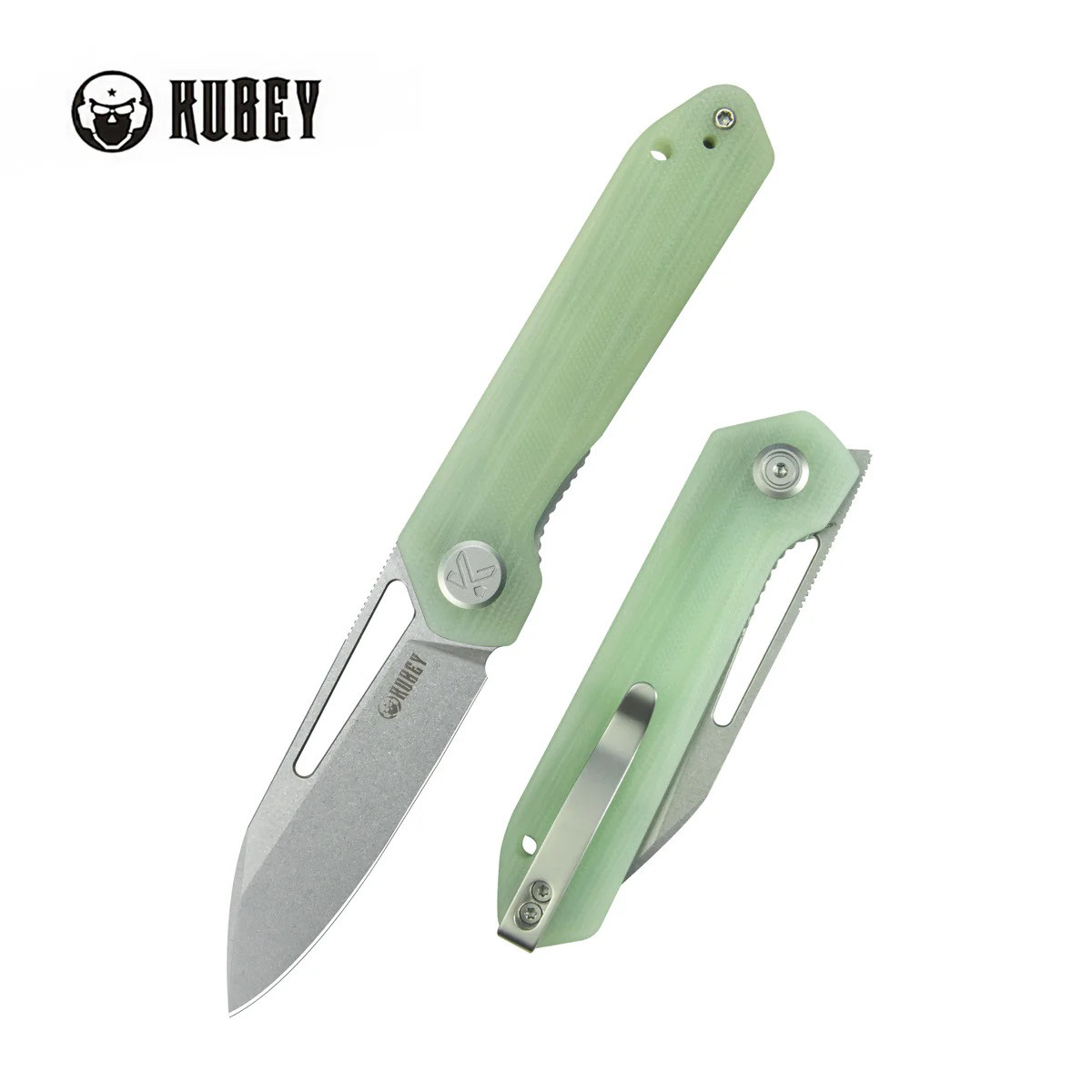 Kubey Royal Folding Knife Jade G10 Handle 14C28N Clip Point Plain