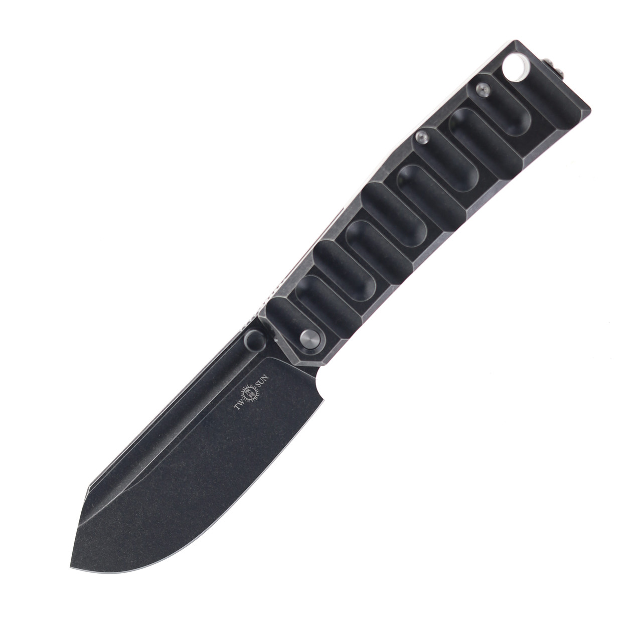 TwoSun Folding Knife Black Titanium Handle D2 Plain Black Blade