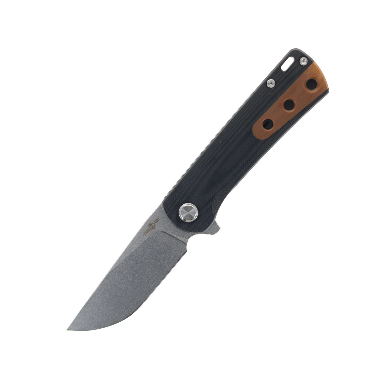 TwoSun Folding Knife Black/Brown G10 Handle 14C28N Plain Edge