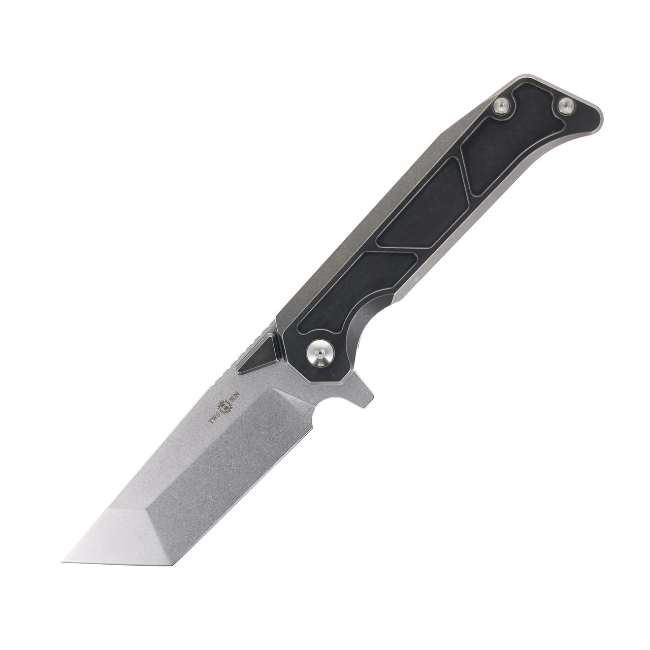 TwoSun Folding Knife Black Titanium Handle 14C28N Plain Edge TS564
