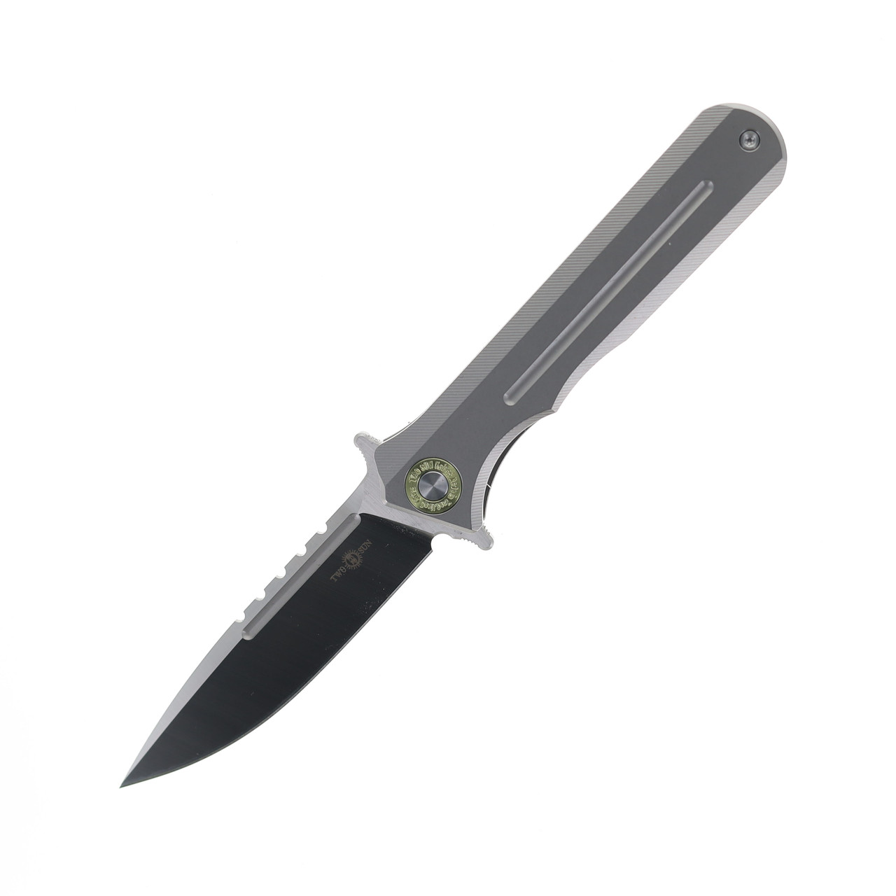 TwoSun Folding Knife Gray Titanium Handle M390 Plain Edge TS121
