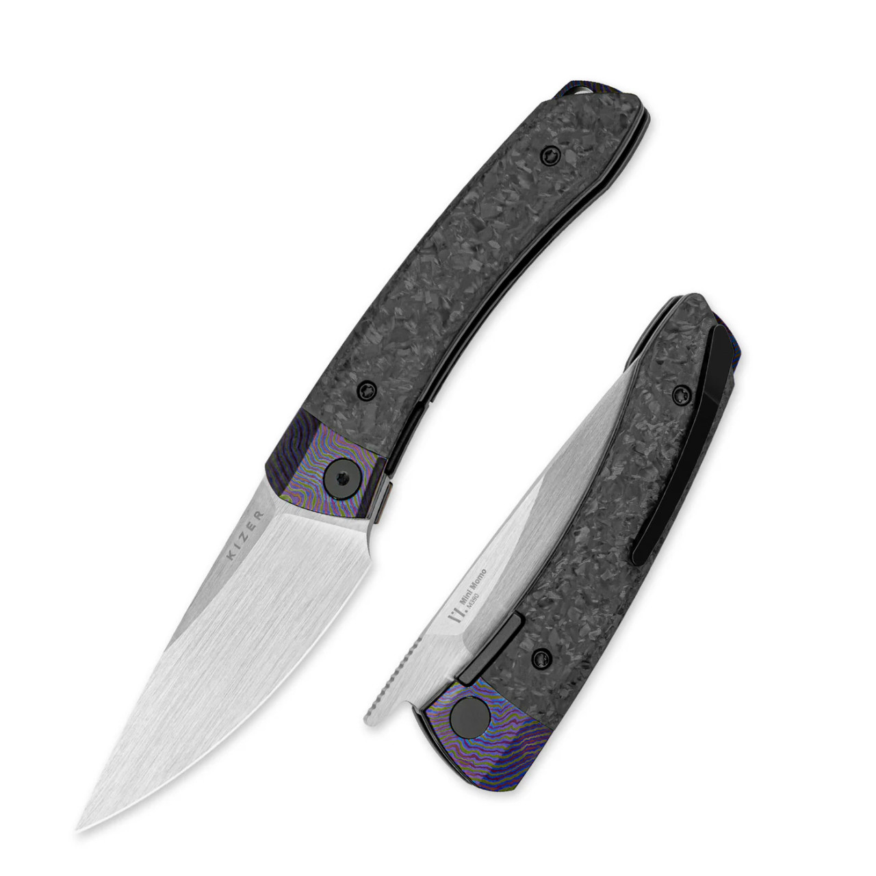 Kizer Mini MoMo Folding Knife Timascus/Marble Carbon Fiber Handle