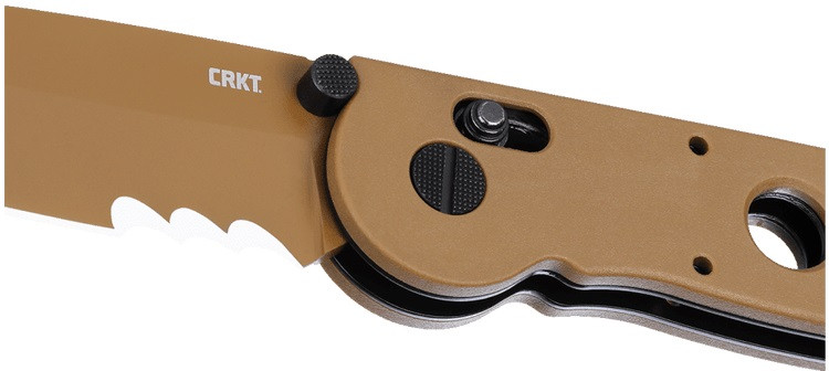 CRKT Folding Knife Tan Grivory Handle D2 Veff Serrations Tan Blade