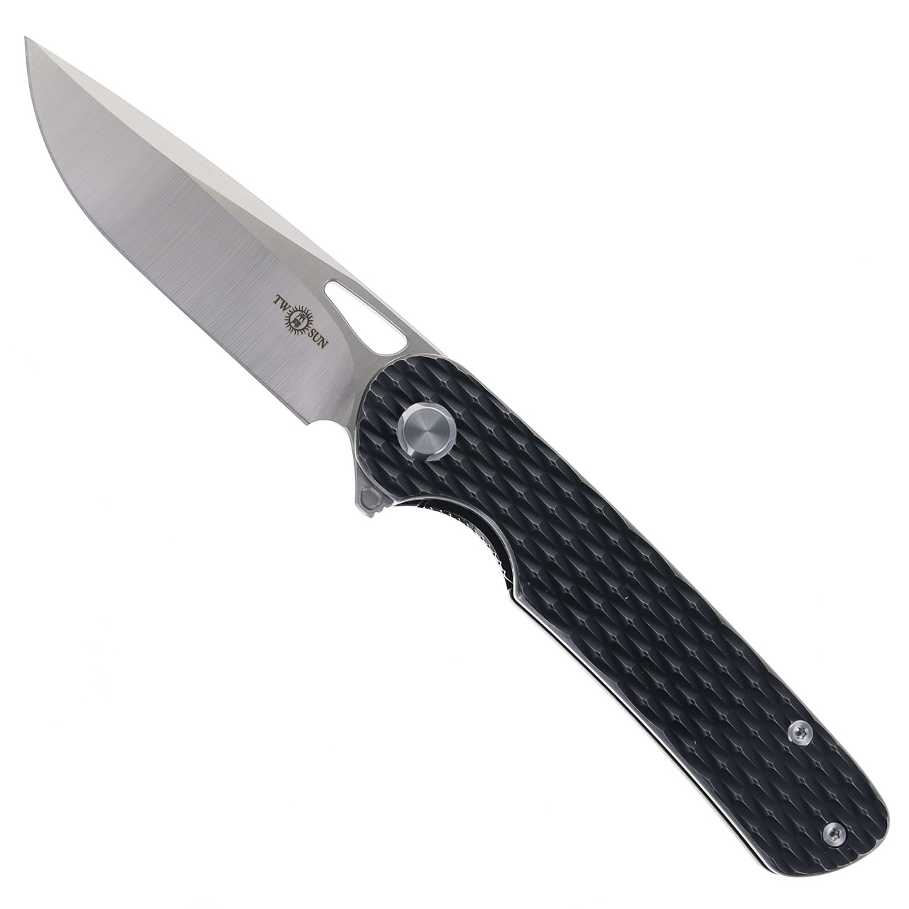 TwoSun Folding Knife Black Titanium Handle M390 Plain Edge TS328-M3-BK