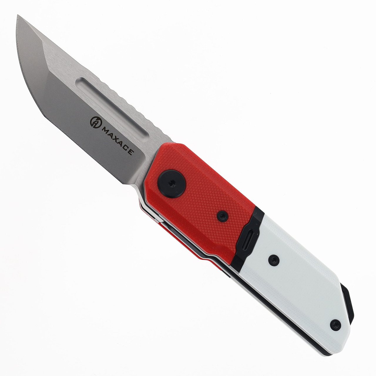 s.t Maxace Capsule Pocket Knife Red & White G10 Handle Front Flipper
