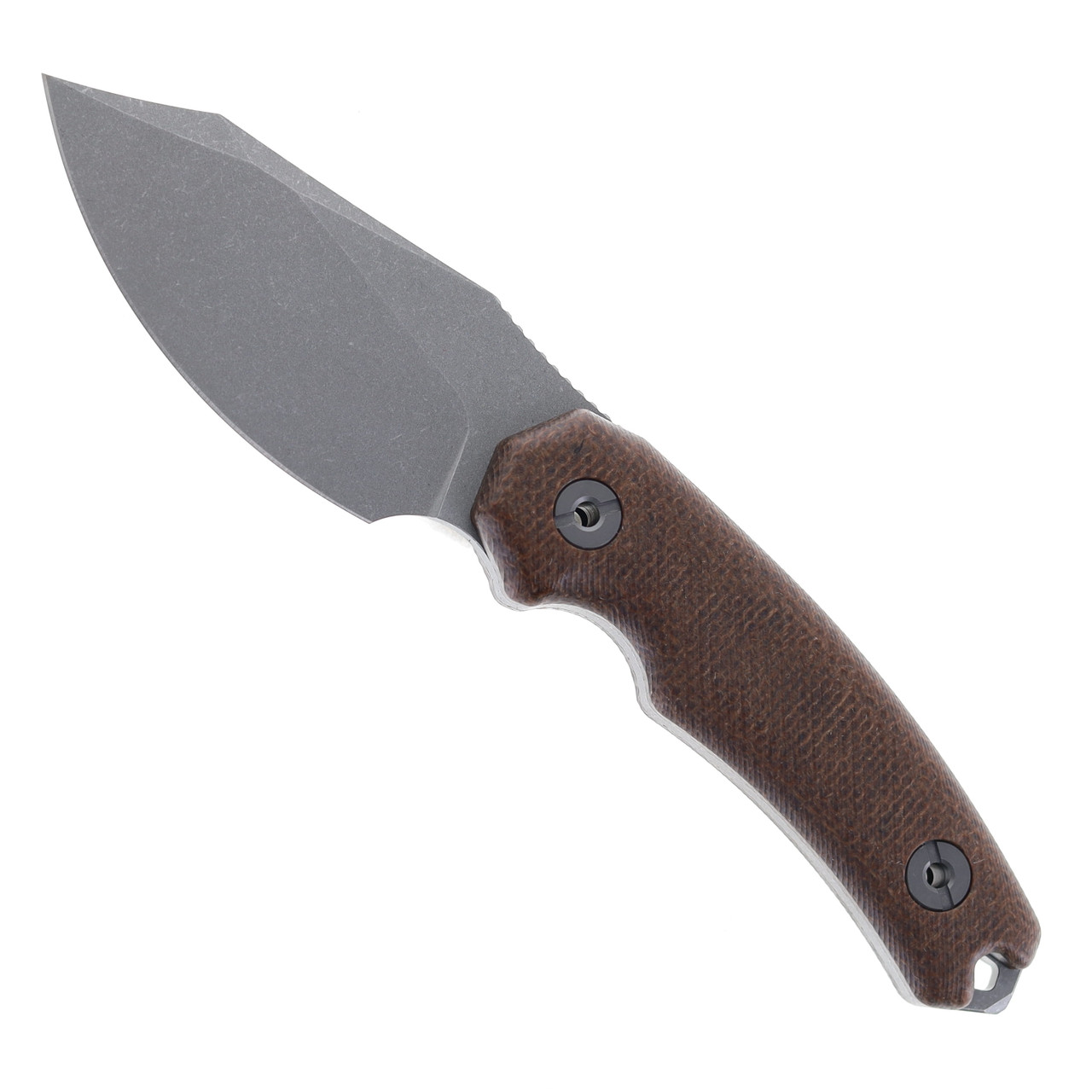 Kunwu Stiffy D Fixed Blade Knife Brown Micarta Handle Stonewashed