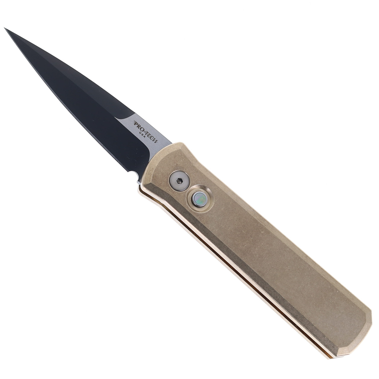 Protech Godson Auto 7111 AlBronze Handle DLC 154CM Blade Pearl