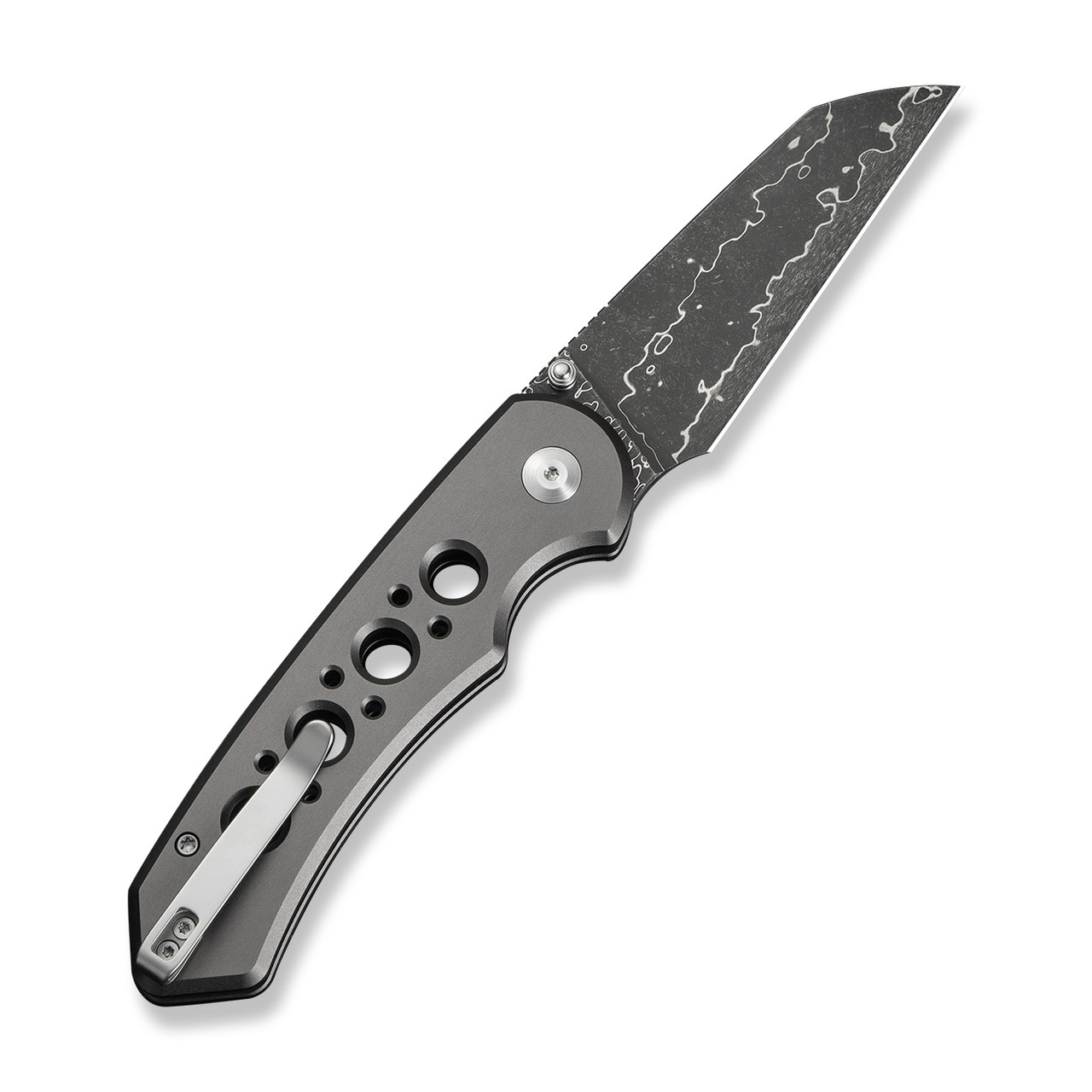 Civivi Pragma Prime Folding Knife Gray Aluminum Handle Damascus