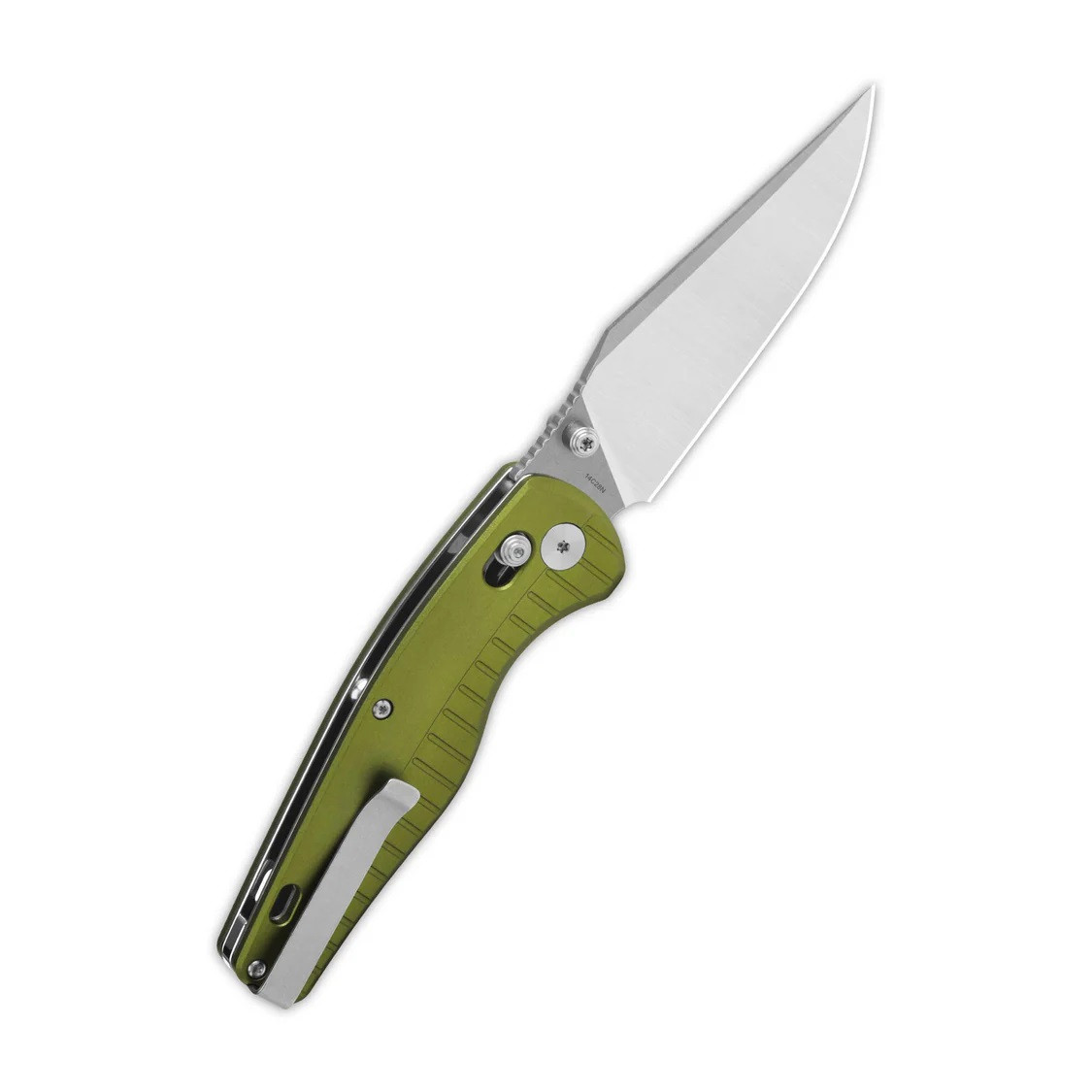 QSP Reptile Folding Knife OD Green Aluminium Handle 14C28N Clip