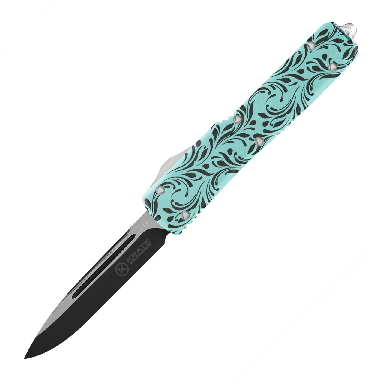 Krate Knives Tiff OTF Auto Knife Custom Cerakoted Blue With Black