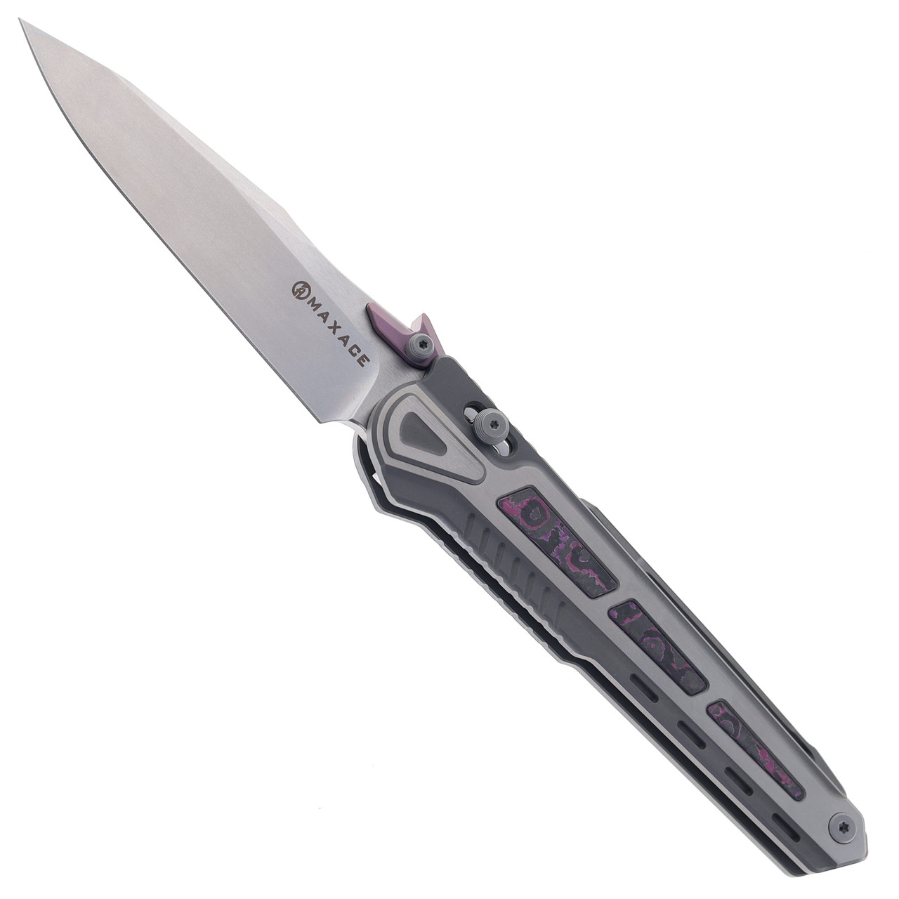 Maxace Heron Folding Knife Titanium & Purple Haze Fatcarbon Handle