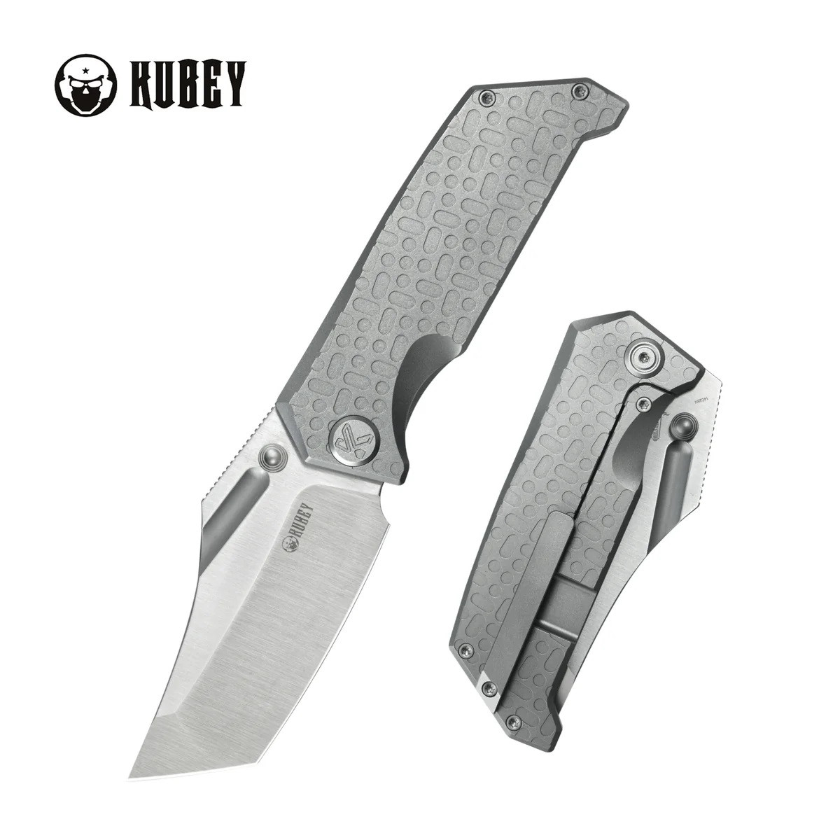 Kubey Hamster Folding Knife Grey Titanium Handle 14C28N Clip Point