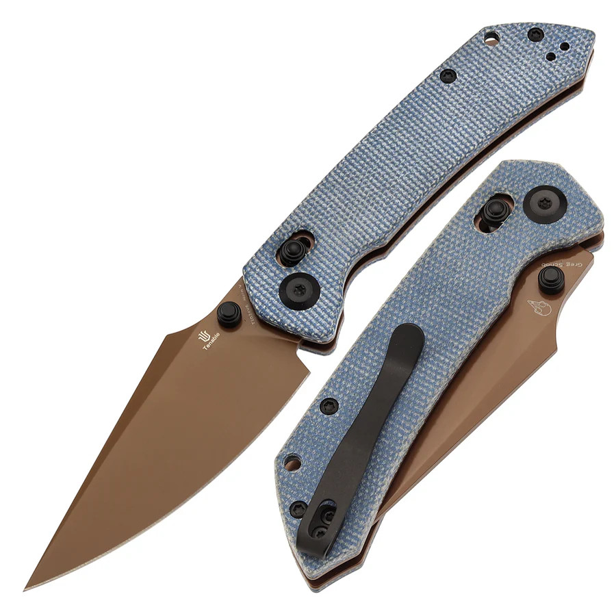 Tenable Fenrir Cross Bar Lock Folding Knife Blue Micarta Rose Gold