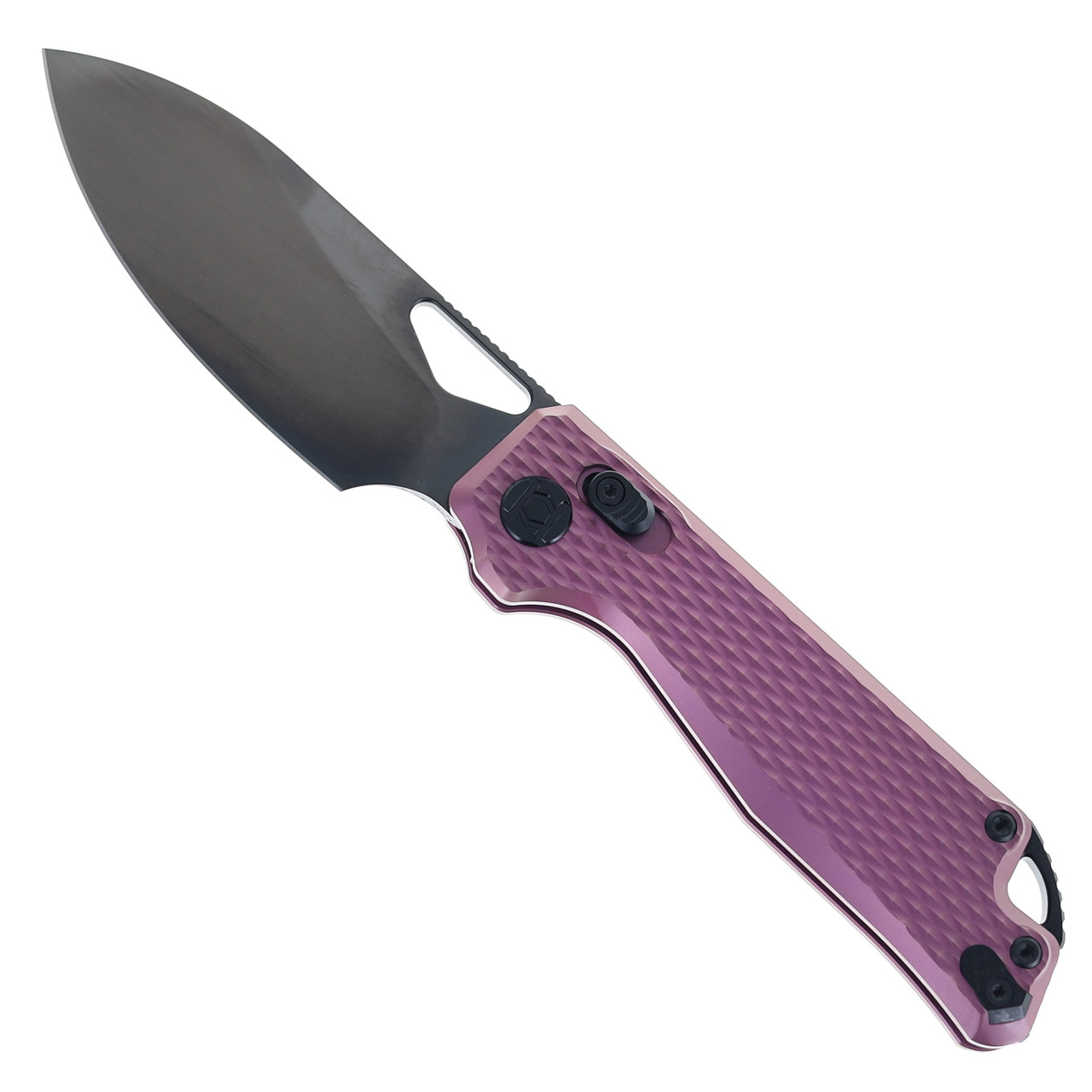 Kunwu Pulsar Folding Knife Tux Purple Textured Ti Handle Plain DLC
