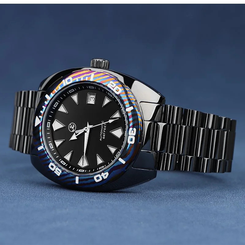 Kunwu Nanhai Watch DLC Black with Timascus Bezel