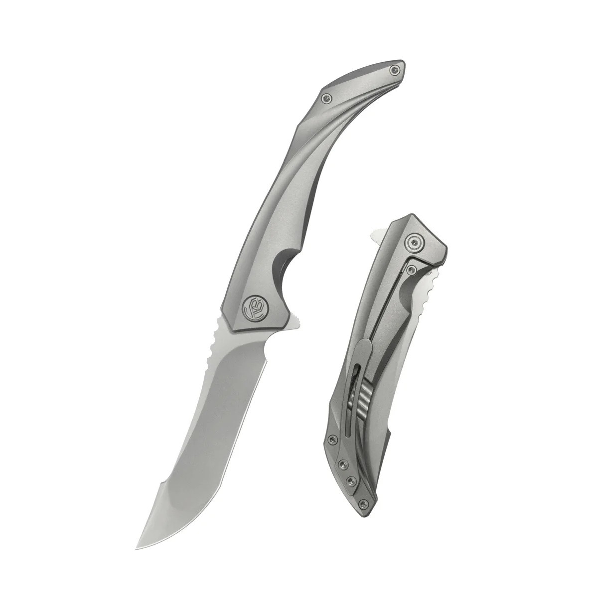 KB Cyrus Folding Knife Gray Titanium Handle M390 Plain Edge
