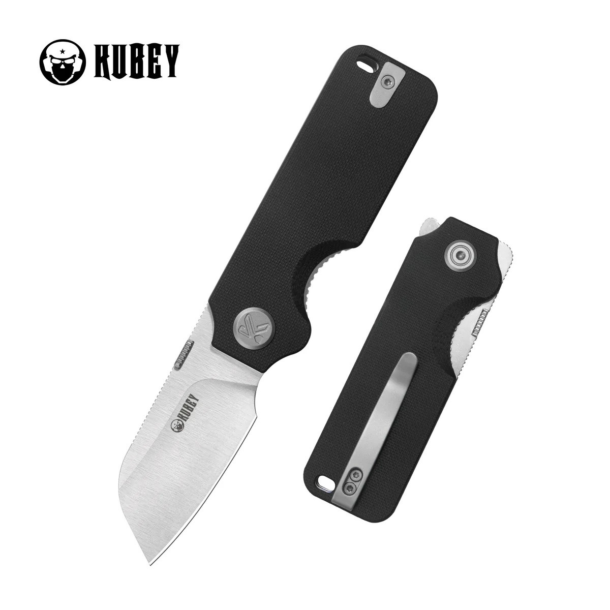 Kubey Boxer Folding Knife Black G10 Handle 14C28N Sheepsfoot Plain