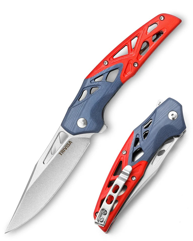Trivisa Folding Knife Red/Blue G10 Handle K110 Drop Point Plain