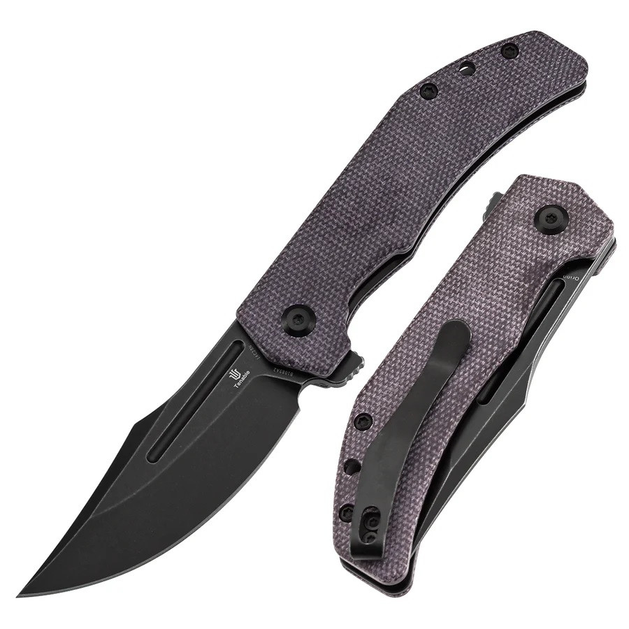 Tenable Orion Folding Knife Purple Micarta Handle 14C28N Clip