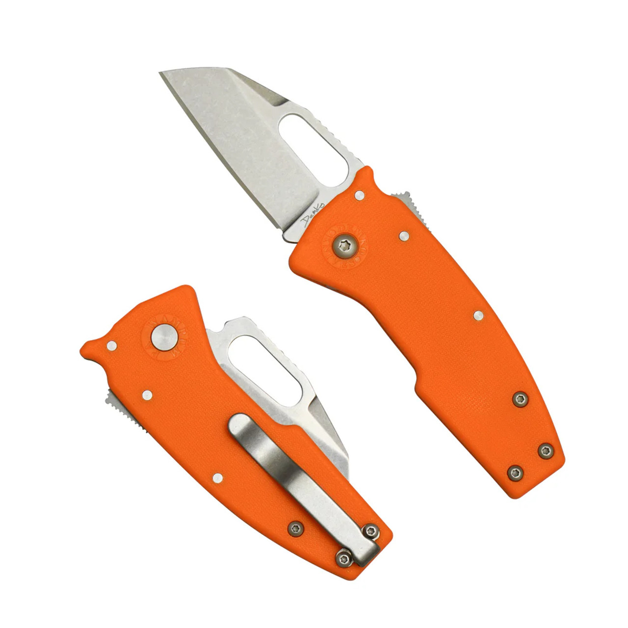 Demko Nano Shark Folding Knife Orange GRN Handle Stonewashed