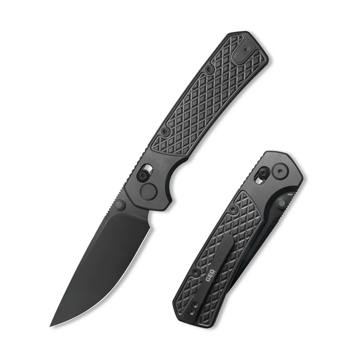 Geo Frost Folding Knife Black DLC Titanium Handle M390 Drop Point