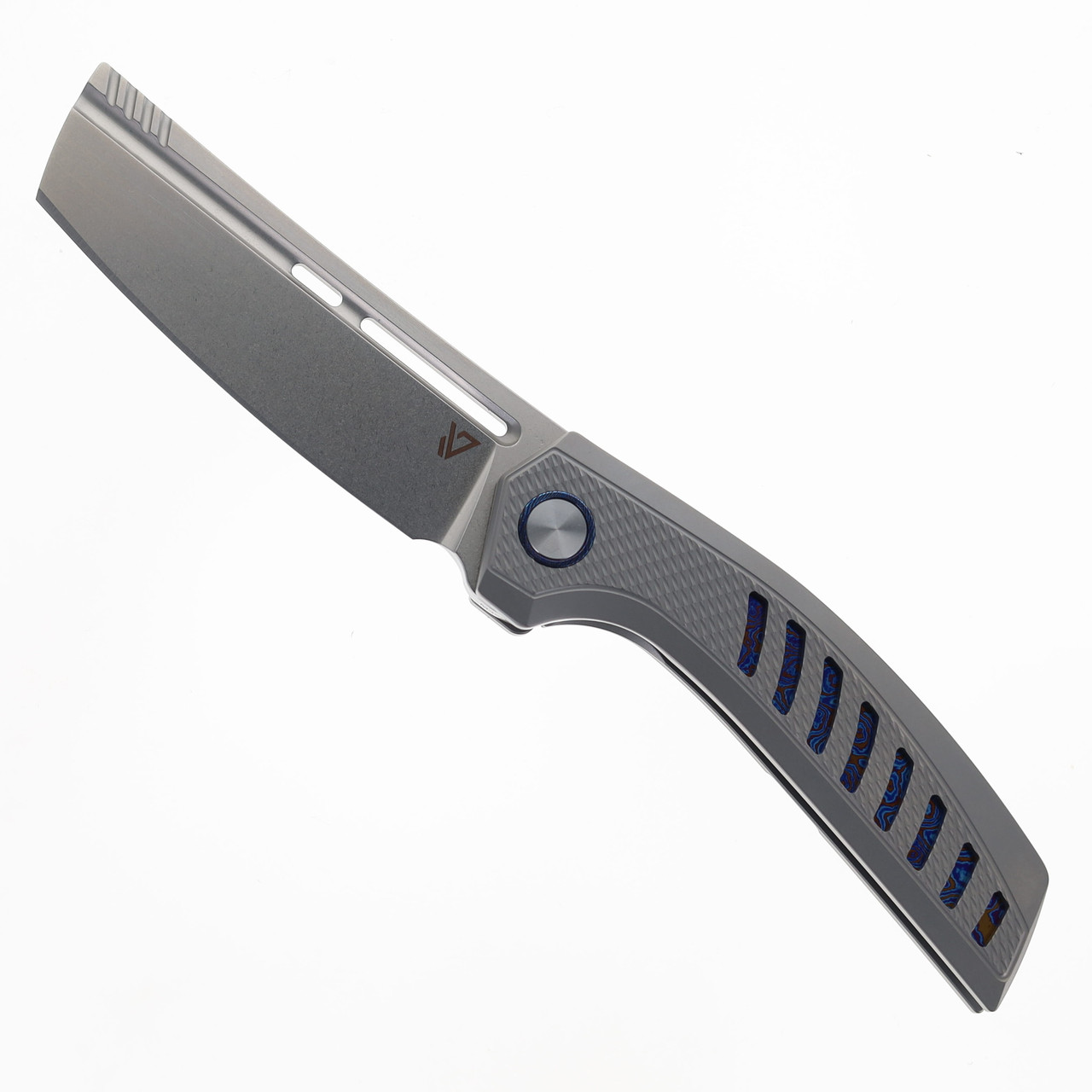 Vanguard Nakiri Folding Knife Gray Titanium & Tiamascus Handle