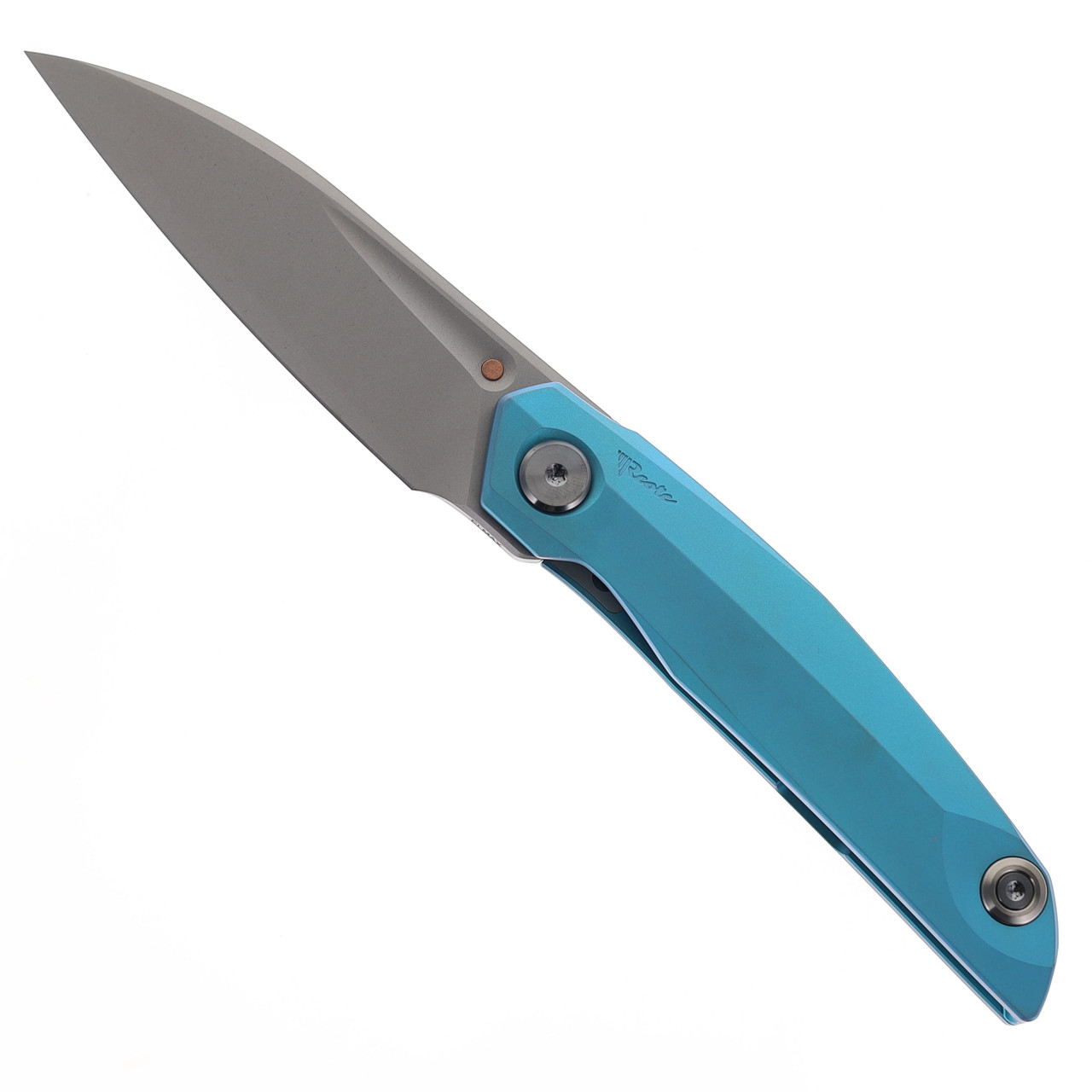 Reate Knives VK-Anub Folding Knife Blue Titanium Handle Dark Bead