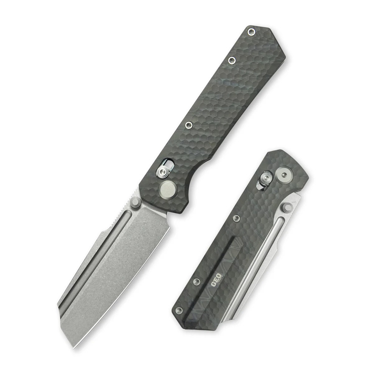 Geo Noxiz Folding Knife Tiger Stripe Flame Titanium Handle M390