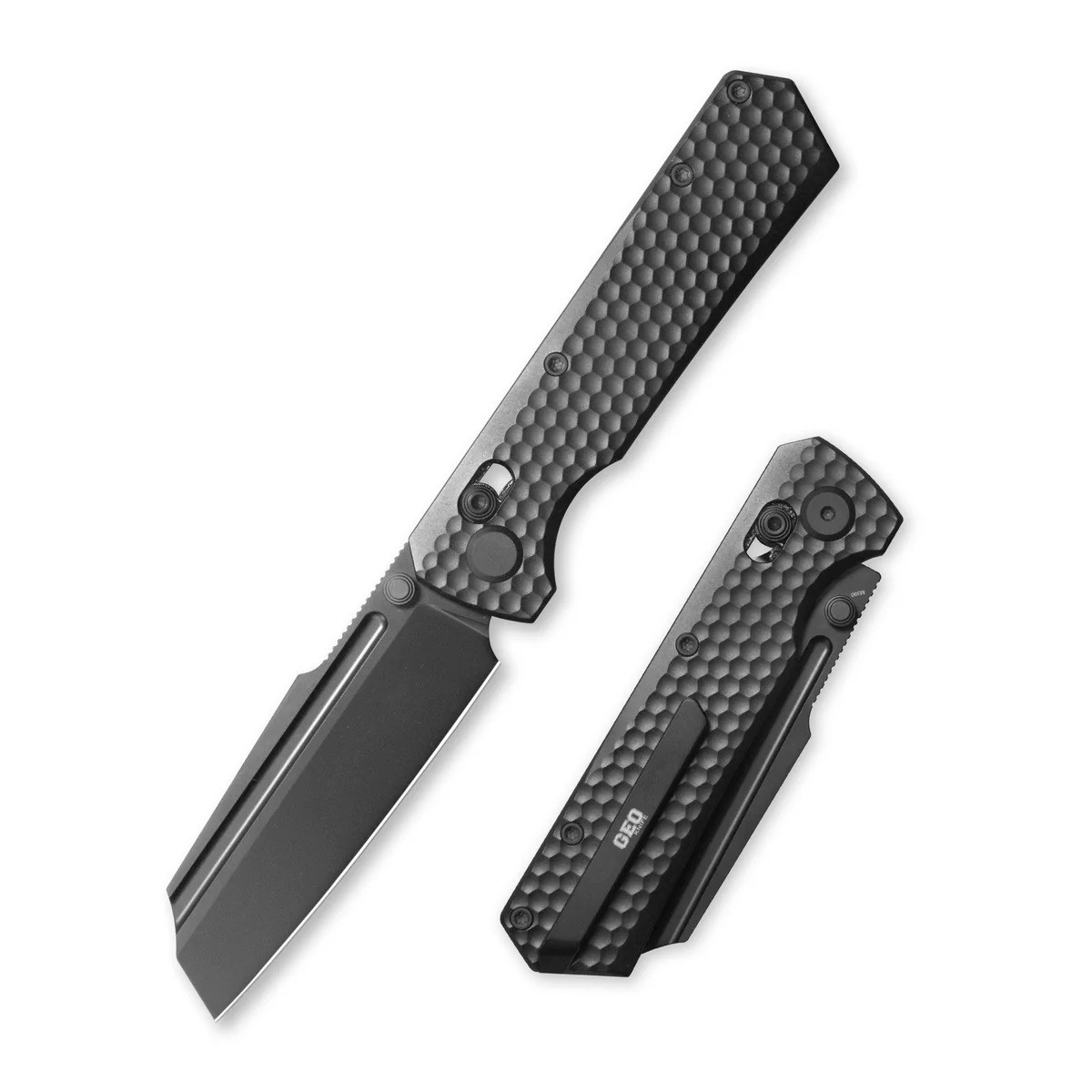 Geo Noxiz Folding Knife Black Titanium Handle M390 Sheepsfoot