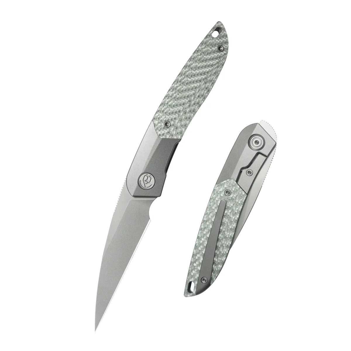 KB Spike Folding Knife Grey Titanium w/Twill Carbon Fiber Handle