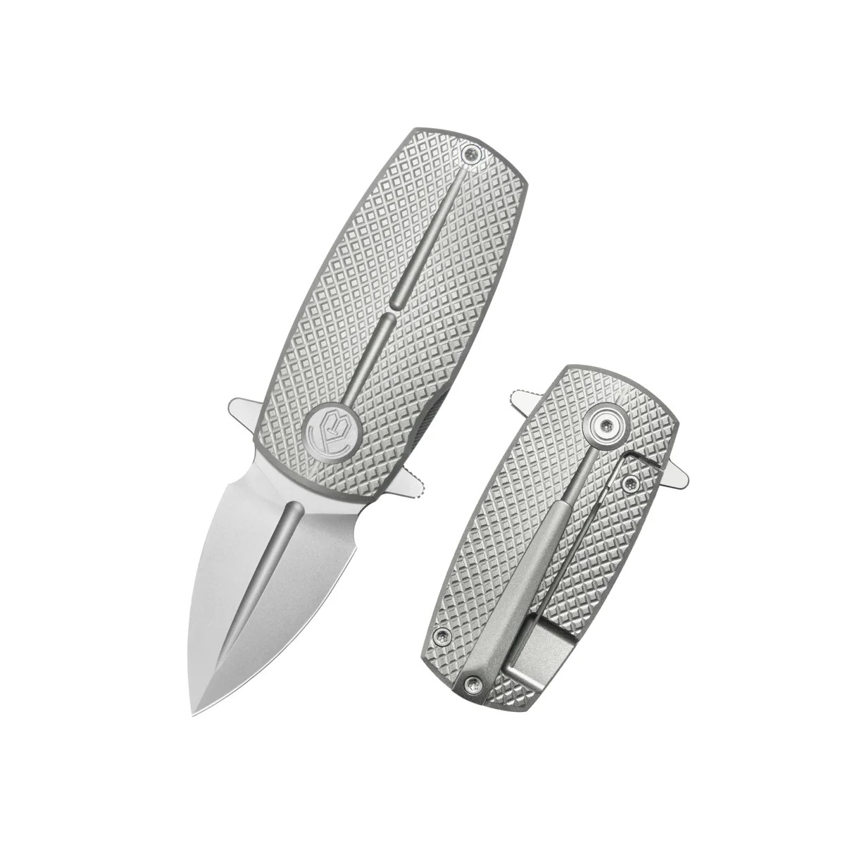 KB Fang Mini Folding Knife Grey Titanium w/ Diamond Milling M390