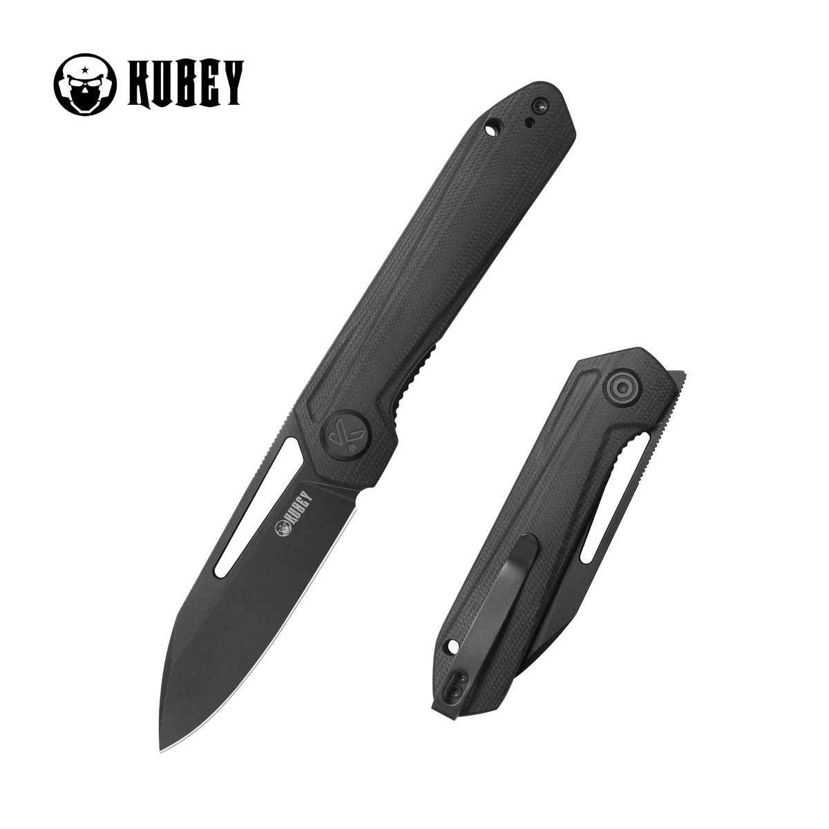 Kubey Folding Knife Black G10 Handle 14C28N Clip Point Plain Edge
