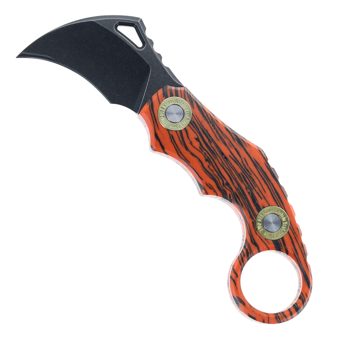 TwoSun Micro Fixed Blade Knife Orange/Red G10 Handle D2 Plain Edge