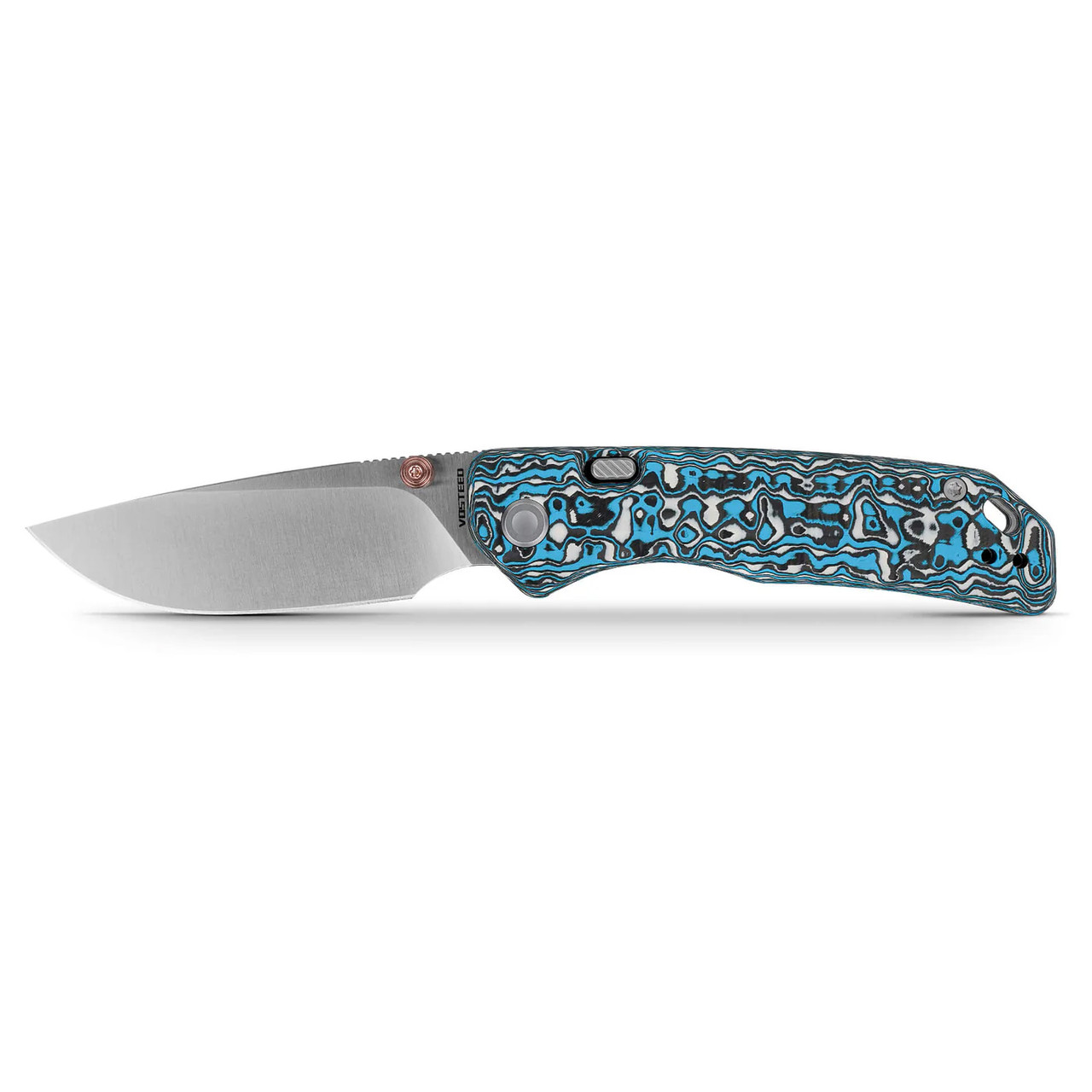 Vosteed Marten Folding Knife Blue Carbon Fiber Handle Satin 154CM